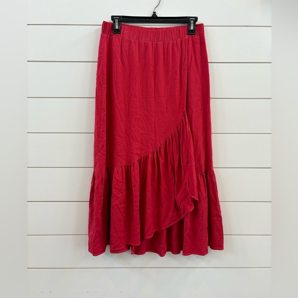 Michael Stars Red High-Low Ruffle Midi Skirt - Picture 1 of 8